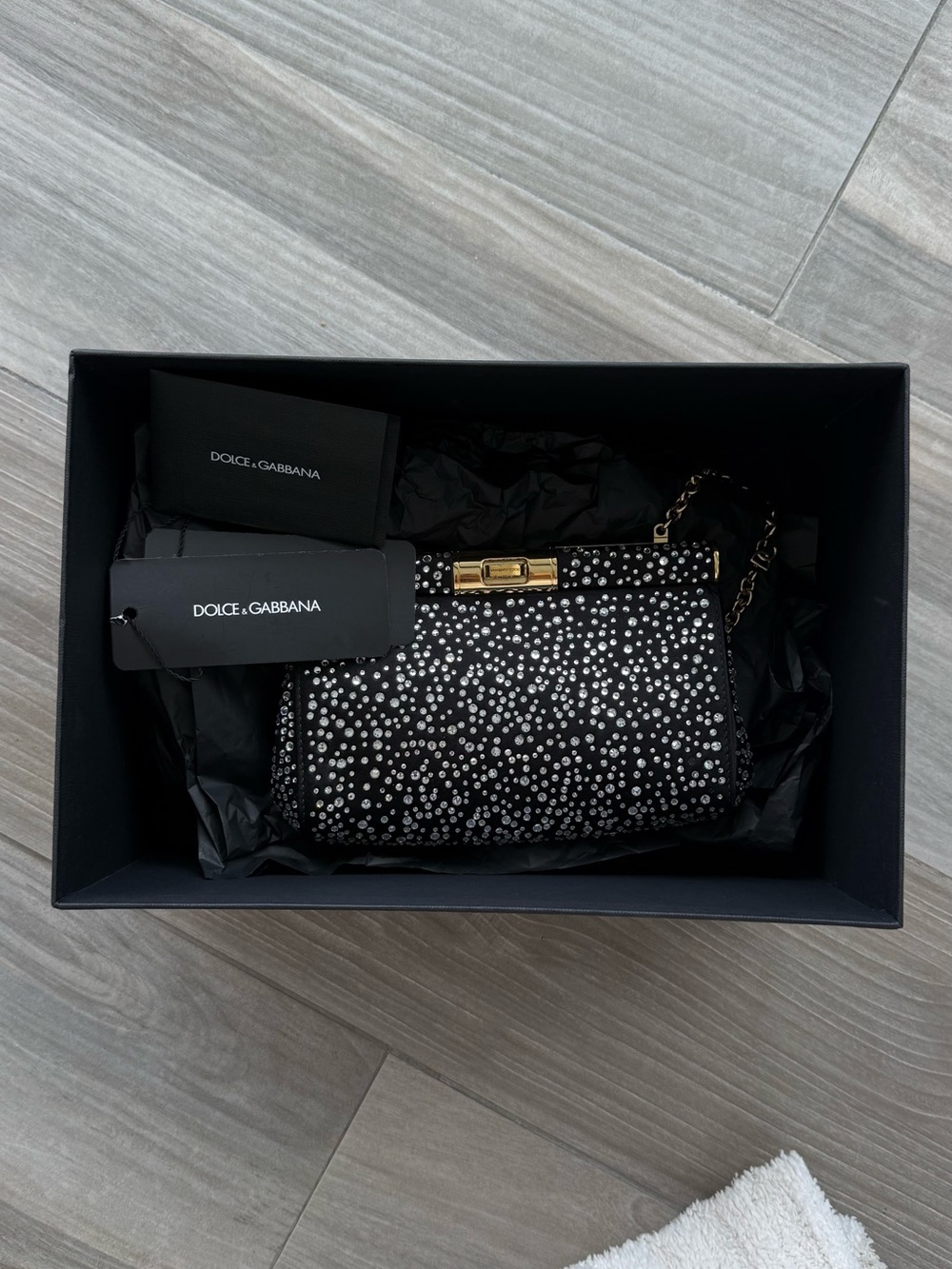 Dolce & Gabbana Black Crystal-Studded Mini Shoulder Bag with Gold Hardware